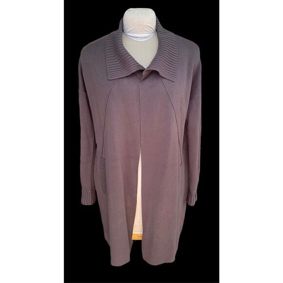 M. Rena Long Open Cardigan Chocolate Brown Zip Cuffs Chunky Cozy - Picture 2 of 16